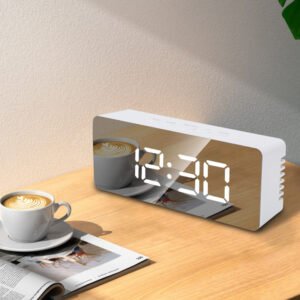 Mirror Desk Clock With USB Charger Ports, 12/24H Alarm Clock, Modern Electronic Clock For Bedroom Living Room Office LED Digital Mirror Desktop Creativity Make Up Mirror Alarm Clock By Zoun