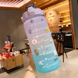 Large 2000ml/68oz Stickered Water Bottle With Straw With Resin Stickers Portable Giant Drinking Bottle For Schools Sports Yoga Spill Proof Water Jug Cute and Portable By Zoun