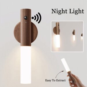 Auto LED Wooden Motion Sensor Night Light, Magnet Body Hallway Lamp, Rechargeable LED Wall Sconces, Portable for Stairway Bedroom, Battery Powered Wall Light by Zoun
