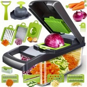Upgraded 16-In-1 Vegetable Chopper, Professional Onion Chopper, Multi-Functional Food Chopper, Kitchen Vegetable Slicer And Dicer, Vegetable Chopper with 8 Blades, Carrot Chopper with Container By Zoun