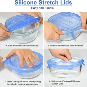 Silicone Stretch Lid Kitchen Accessories Can Be Reused Food Cover Plastic Wrap Cover Fresh Pack of 6-keeping Sealed Bowl Storage - By Zoun