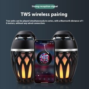 2000 mAh Portable Bluetooth 5.0 Indoor or Outdoor Wireless Speaker, LED Torch Atmospheric Lighting Effect, 5-Watt Audio USB Speaker, Battery For Iphone/Ipad/Android Bluetooth Flame Light Speaker Sound LED Holiday Torch Light Wireless By Zoun