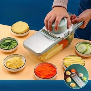 New 7pcs Stainless Steel Multifunctional Vegetable Slicer and Grater Set, Interchangeable Blades, Manual Kitchen Gadget Tool Kit for Potatoes, Carrots, Cucumbers By Zoun