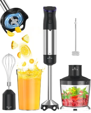 Upgraded 1000W Electric Immersion Handheld Blender, 5 in 1 Kitchen Hand Blender for soups, smoothies, purees and baby food. - By Zoun
