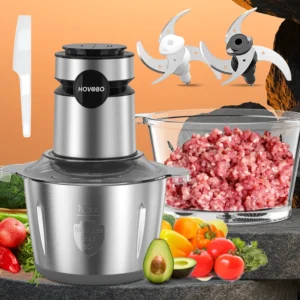 Hot Selling Food Processor, 500W Electric Food Chopper with 2 Bowls (304) Stainless Steel and Glass (8 Cup+8 Cup) & 2 Bi-Level Blades&, Small Electric Grinder Meat Processor -Plug Type: US